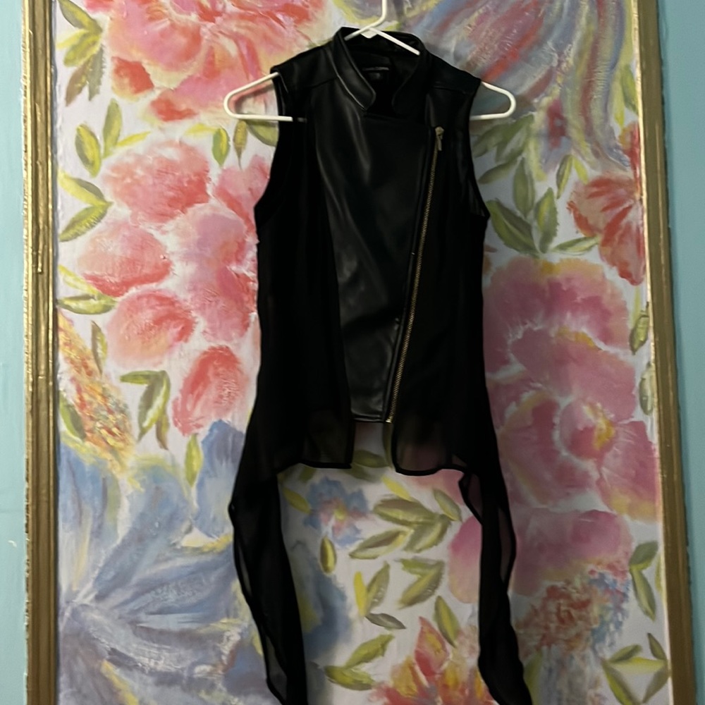 Moto faux leather and chiffon vest goth punk. Hi-lo. Never worn without tags
